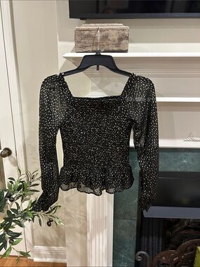Chelsea & Violet girls - Black Smocked Blouse with Gold Dot Print
